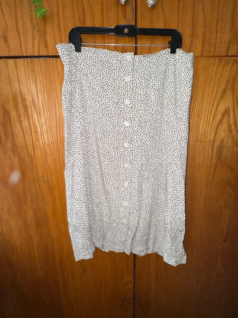Old Navy White Midi Skirt with Black Polka Dots and Front Buttons